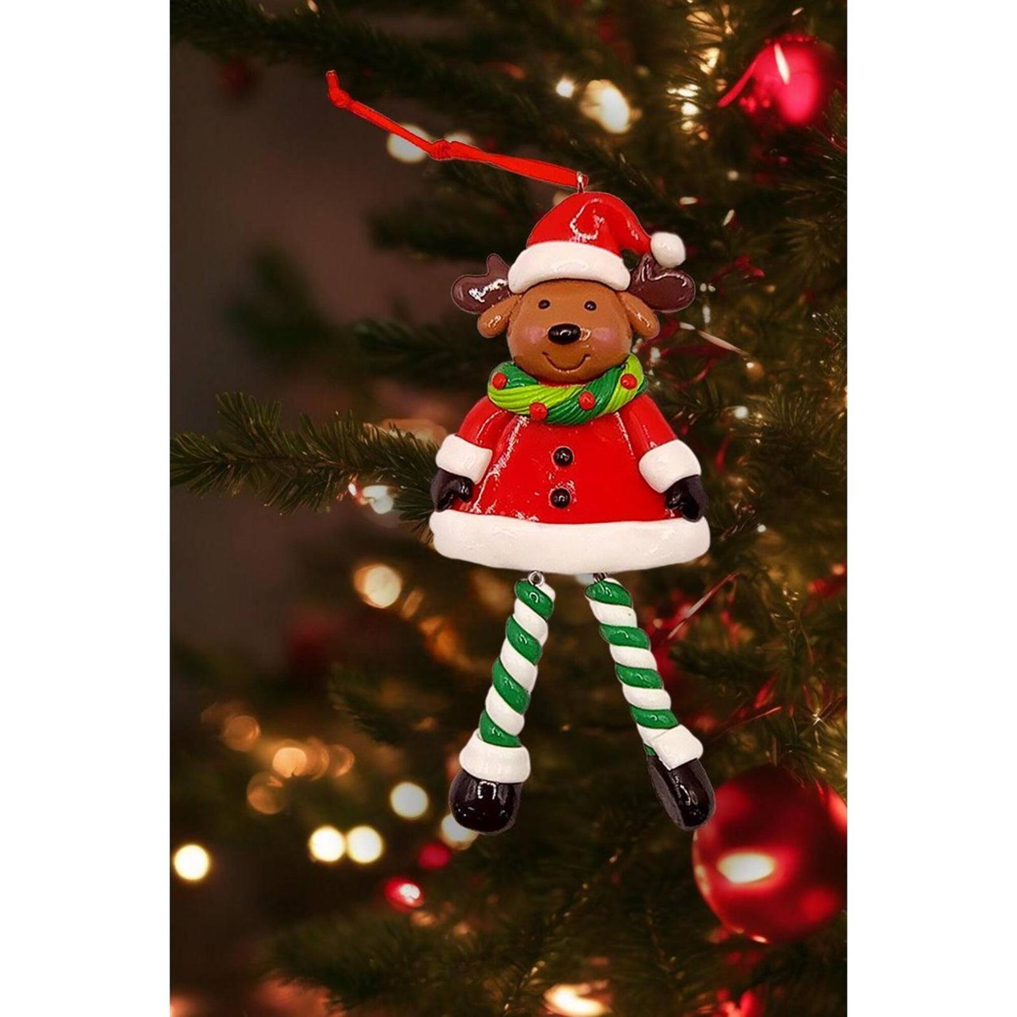 Wizardi 6.5" Glossy Gingerbread Reindeer with Dangling Legs Christmas Ornament